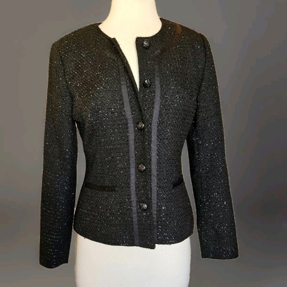 Covington Tweed Blazer Black Metallic Career Jacket Size S Workwear Lined Chic - Picture 2 of 12
